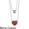 18k White Gold Overlay Crystal Heart Double Necklace