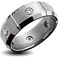 Tungsten Carbide Cubic Zirconia Grooved and Brushed Ring