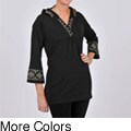 La Cera Women's 3/4-length Sleeve Embroidered Hooded Tunic