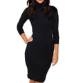 American Apparel Women's Black Cotton Spandex Jersey Turtleneck Dress 