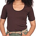 American Apparel Women's Baby Rib Brown Half-Sleeve U-Neck Tee