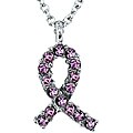 Silvertone Pink Crystal Breast Cancer Awareness Ribbon Charm Necklace