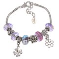 La Preciosa Silvertone Light Purple Flower Beads Charm Bracelet