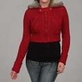 Carducci Women's Red Faux Fur Crop Cardigan Sweater
