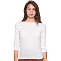 American Apparel Women's White Baby Rib 3/4-length Sleeve Boat Neck Top