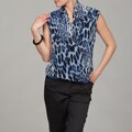 Evan Picone Women's Blue Animal Print Wrap Top