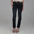VIP Jeans Junior's Rhinestone Buckle Belt Straight Leg Jeans
