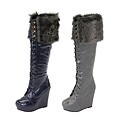 I-Comfort Women's Knee-high Faux Fur Patent Lace-up Boots