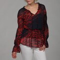 Romeo & Juliet Women's Black/ Red Cinched Long Sleeve Top