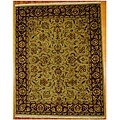 Indo Hand-knotted Mahal Lt. Green/ Burgundy Wool Rug (8' x 10'2)