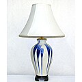 Ceramic Table Lamp in White with Blue Drip Finish