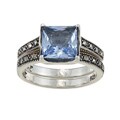 Marc Sterling Silver Synthetic Blue Quartz and Marcasite Ring Set