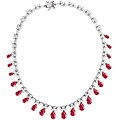 Sterling Silver Red and White Cubic Zirconia Evening Necklace