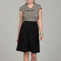 Spense Women's Black/ Ivory Stripe Belted Dress
