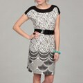 Spense Women's Black/ White Abstract Belted Dress