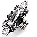 West Coast Jewelry Silvertone Crystal and Jet Stretch Ring