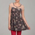 Jolt Junior's Floral Print Challis Lace Top