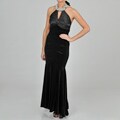 NV Couture Women's Black Velvet Embellished Halter Gown