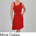 Jackie Jon Women's Asymmetrical Neckline Side Applique Dress