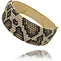 14k Gold Overlay Cubic Zirconia Leopard Print Wide Bangle Bracelet