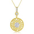 Collette Z Sterling Silver CZ and Lace Filigree Two-tone Round Vermeil Necklace