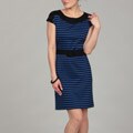 Spense Women's Black/ Sapphire Striped Belted Dress
