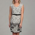 Spense Women's Black/ Ivory Print Belted Dress