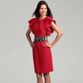 Calvin Klein Women's Red Flutter Sleeve Belted Dress