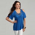 Cable & Gauge Women's Beaded Flutter Sleeve Top