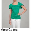 Cable & Gauge Women's Ruched Flutter-sleeve Top