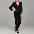 Emily Women's Black One-button Peplum Jacket Pant Suit