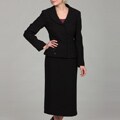 Emily Women's Black Four-button Bead-detailed Jacket Skirt Suit