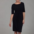 Connected Apparel Women's Elbow Sleeve Side Drape ITY Navy Dress