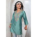 Island Green 3/4-sleeve Kurti/ Tunic with Designer Embroidery (India)
