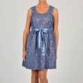 Oleg Cassini Women's Blue Lace Ribbon Belt Dress
