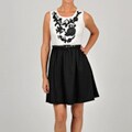 Oleg Cassini Women's Floral Applique Belted Dress