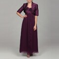 KM Collections Women's Bright Purple Ruched and Rosette Two-piece Dress