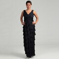 Patra Ltd Women's Navy Charmeuse Tiered Ruffle Gown