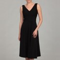 Jessica Simpson Women's Black Pleated V-neck Dress