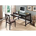 Idabel Dark Brown Wood Modern Desk with Glass Top