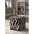 Khaki Zebra Fabric Storage Ottoman Stool