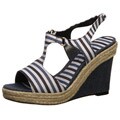 Ann Marino Women's 'Jackel' Grey Multi Striped Espadrille Wedge Sandals