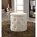 Tufted Fabric Beige Round Storage Ottoman
