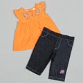Baby Togs Infant Girl's Babydoll Top with Embroidery Denim Capri Set