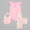 Baby Togs Newborn Girl's Lion Face Bib Printed Creeper and Pants Set