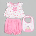 Baby Togs Newborn Girl's Strawberry Printed Knit Top with Panty and Bib Set