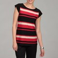 K Kasper Women's Red Striped Short-sleeve Top