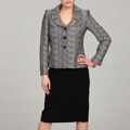 Le Suit Women's Black/ White Jacquard Skirt Suit