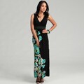 London Times Women's Black/ Aqua Floral Maxi Dress