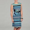Scarlett Women's Turquoise Striped Belted Dress